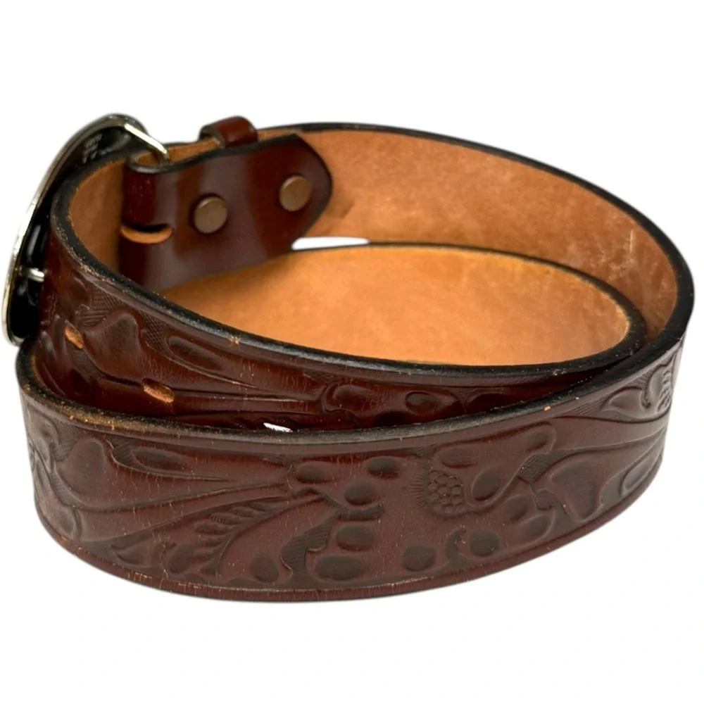 Vintage Double O Ranch Wear Justin Brown Tooled Leather Western Belt Size 32